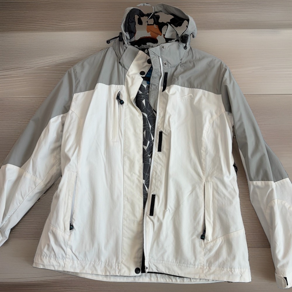 Polar Edge Women's Hooded Ski Jacket M White/Gray Zip Winter Snowboard